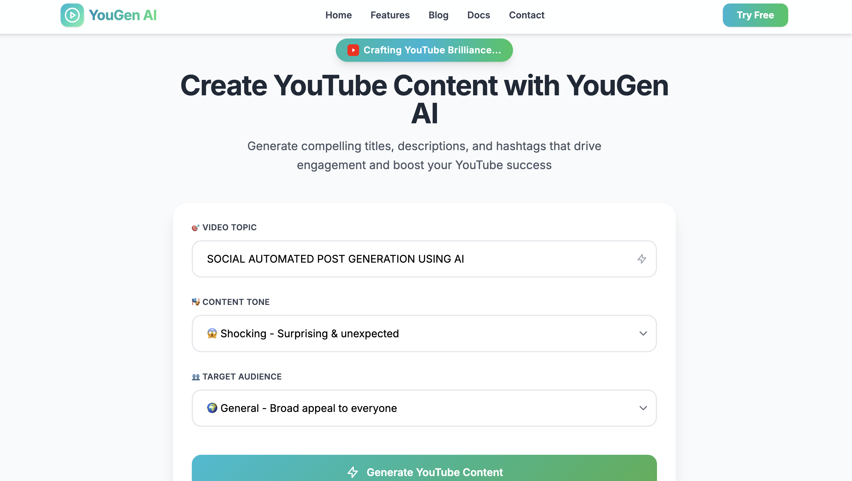 Tube Genuis AI Generating Content